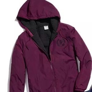 Victoria's Secret PINK Sherpa Lined Anorak Jacket Eggplant Plum M/L NEW